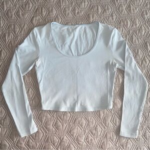 Zara Baby Blue Women Long Sleeve crop Top cotton pullover round neck S